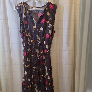 LOFT Floral Midi Dress - Black with Pink and Yellow- XL Spring/Easter